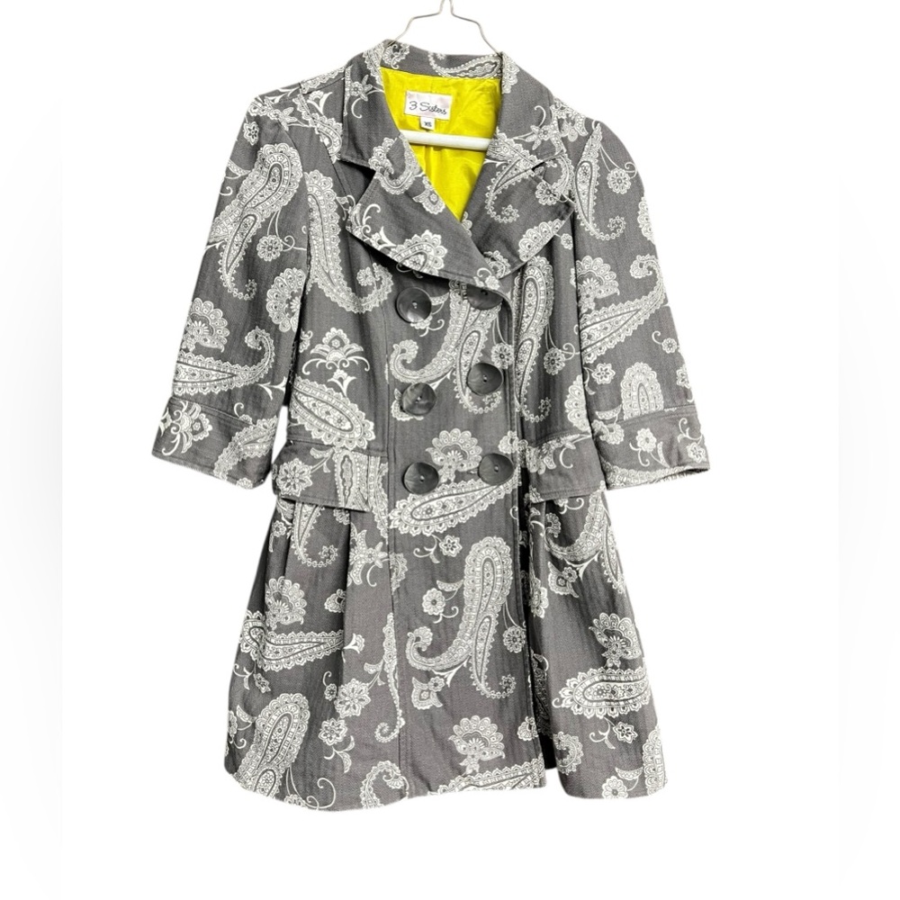 3 Sisters Stylish Gray Paisley Coat Blazer Jacket Size XS